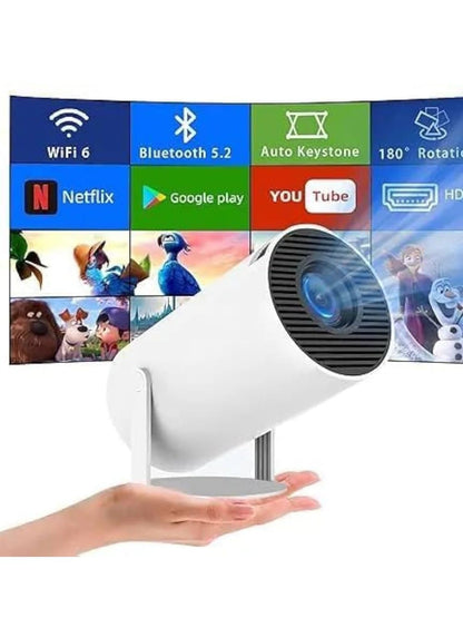 HY300 android Projector 1080P Android 11 4K support 180 Degre Rotation AutoKeystone Compatible with HDMI/USB/Audio Out/Miracast Wireless Screen Mirroring