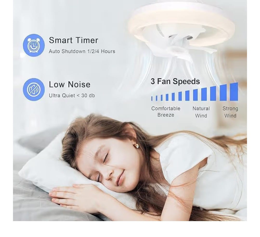 Ceiling Fan with Led Light, Remote Control, 3 Color Dimmable(Warm/Neutral/Cool)- 10" Light/ 7.5" Oscillating Fan,Socket Fan Light for Kitchen/Bathroom/Bedroom/Home Office