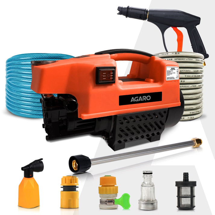 AGARO Supreme High Pressure Washer, Car Washer, 1800 Watts Motor, 120 Bars, 6.5L/Min Flow Rate, 8 Meters Outlet Hose, Portable, Car, Bike & Home Cleaning, Black and Orange