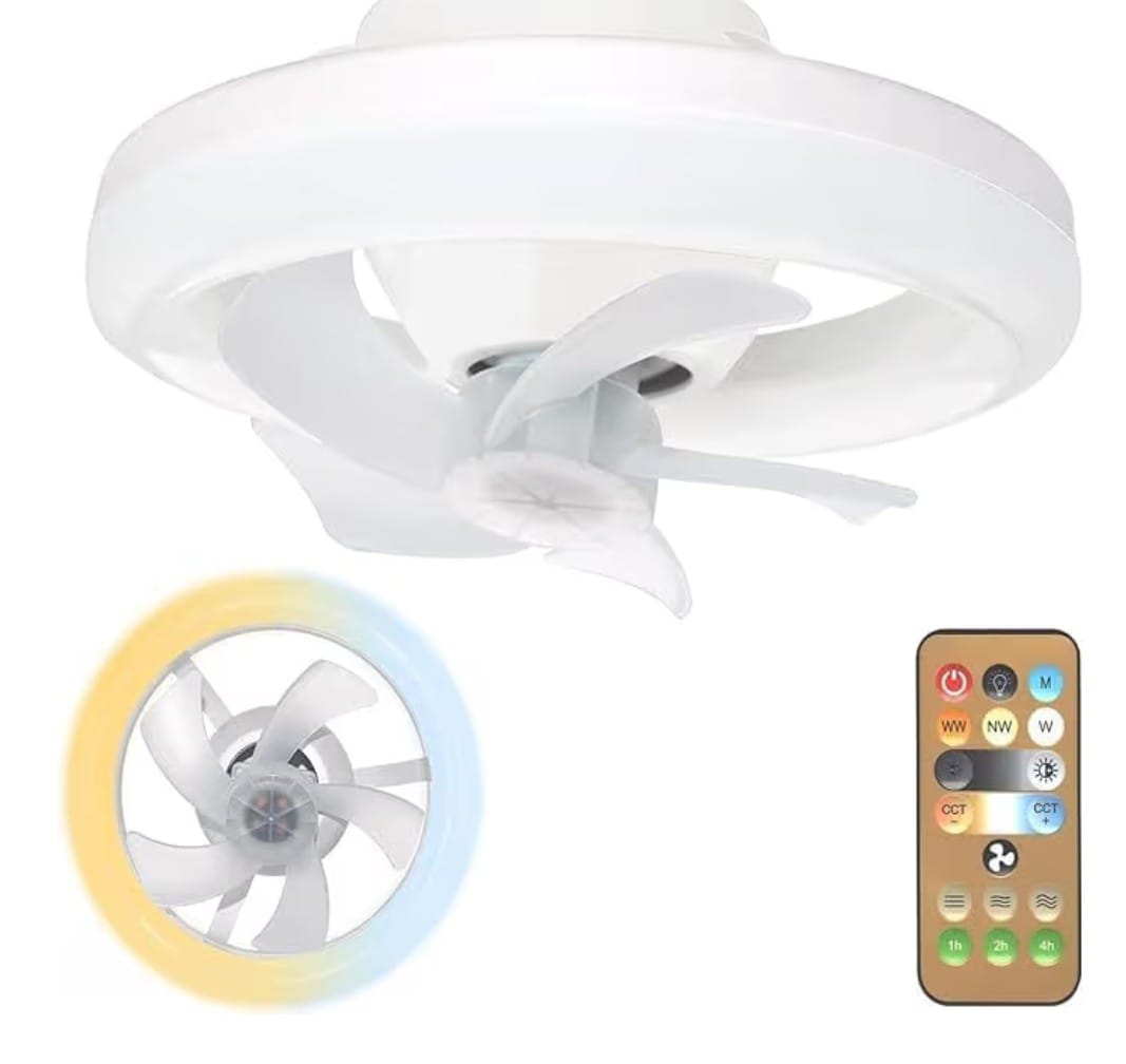 Ceiling Fan with Led Light, Remote Control, 3 Color Dimmable(Warm/Neutral/Cool)- 10" Light/ 7.5" Oscillating Fan,Socket Fan Light for Kitchen/Bathroom/Bedroom/Home Office